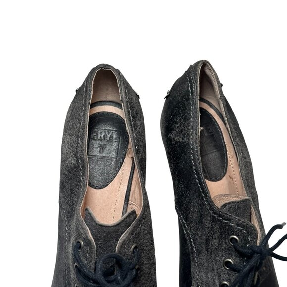 Frye Womens Harlow Oxford Pump Charcoal Leather Lace Up High Heel size 8.5 - Picture 7 of 9